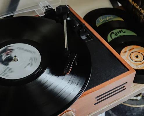 Black Vinyl Record on a Turntable